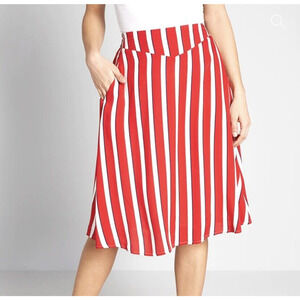 Modcloth Collectif Ornella A-Line Skirt Size 10 Yacht Stripe Red Twee Retro NWT